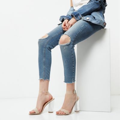 Blush pink heel barely there sandals